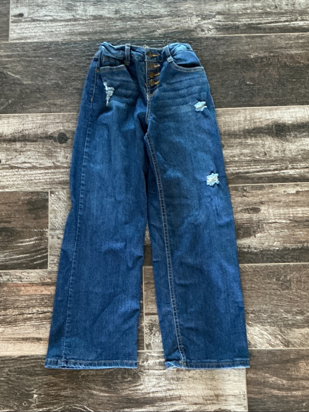 Wallflower Girls Medium Blue Distressed Button-Fly Jeans